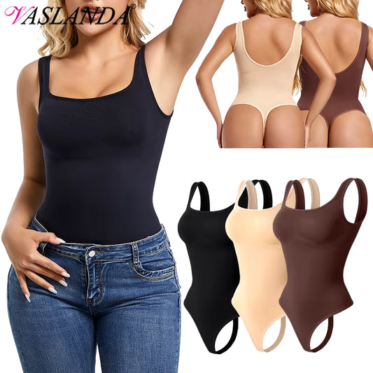 Bodysuits for Women Tummy Control Shapewear Seamless Square Neck Thong Bodysuit Sculpting Shaper Tank Top Jumpsuit