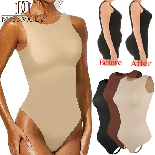 MISSMOLY Bodysuits Sexy Sleeveless Scoop Neck Shapewear Thong for Womens Waist Trainer Tanks Tops Slim Tummy Control Body Shaper